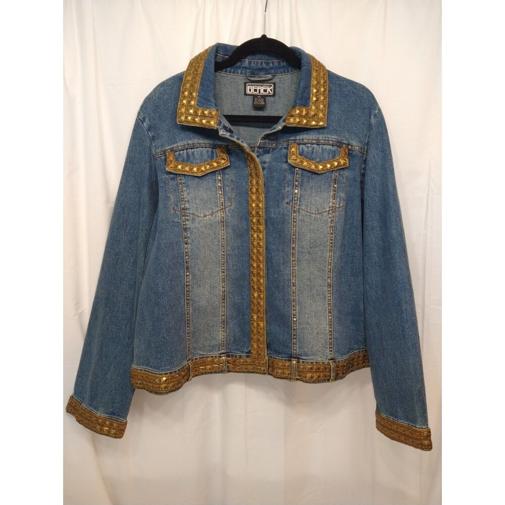 The Collective Works of Berek 2 Jean Jacket Size 1XL Gold Fully Studded Trim